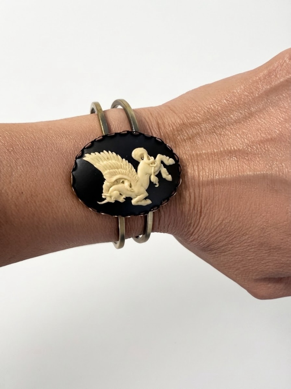 Vintage-Style Ivory Pegasus Cameo Cuff Bracelet - Picture 3 of 7